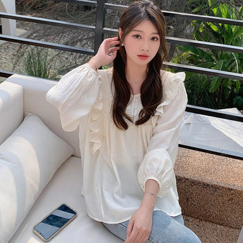 Πουκάμισα εγκυμοσύνης σε κορεατικό στυλ για ανοιξιάτικα μακρύ μανίκι φανάρι μπλούζες για έγκυες μπλούζες Γλυκά μπλουζάκια εγκυμοσύνης χαλαρά
