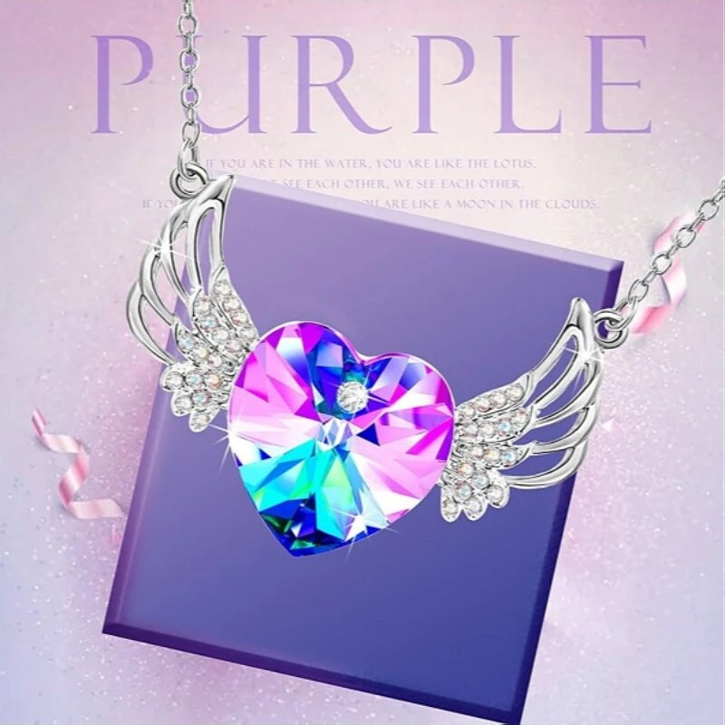 Divat Kreatív Angyalszárnyak Ékszer Nyaklánc Női Gyönyörű Szív Kristály Esküvői Eljegyzés medál Születésnapi születésnapi ajándék