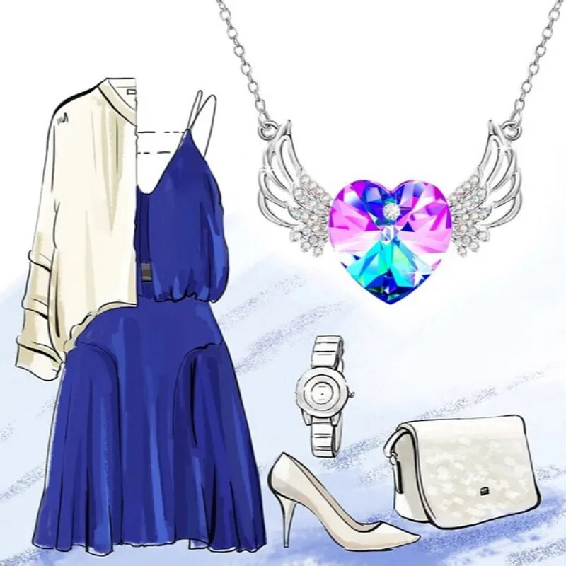 Divat Kreatív Angyalszárnyak Ékszer Nyaklánc Női Gyönyörű Szív Kristály Esküvői Eljegyzés medál Születésnapi születésnapi ajándék