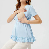 Majica za dojenje za trudnice Jednobojna plisirana majica kratkih rukava s volanima Bluza za dojilje Odjeća za trudnice