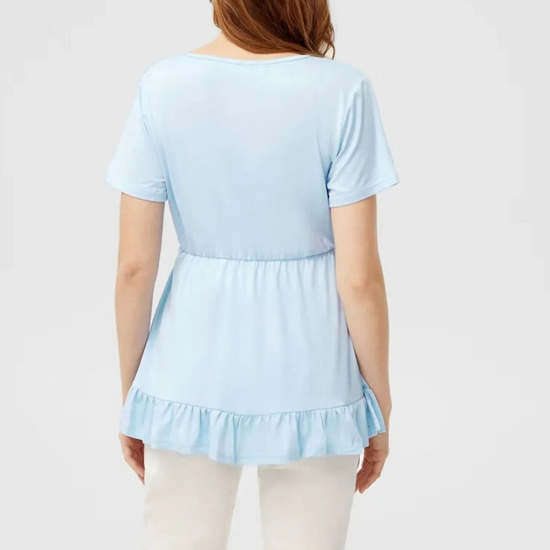 Majica za dojenje za trudnice Jednobojna plisirana majica kratkih rukava s volanima Bluza za dojilje Odjeća za trudnice