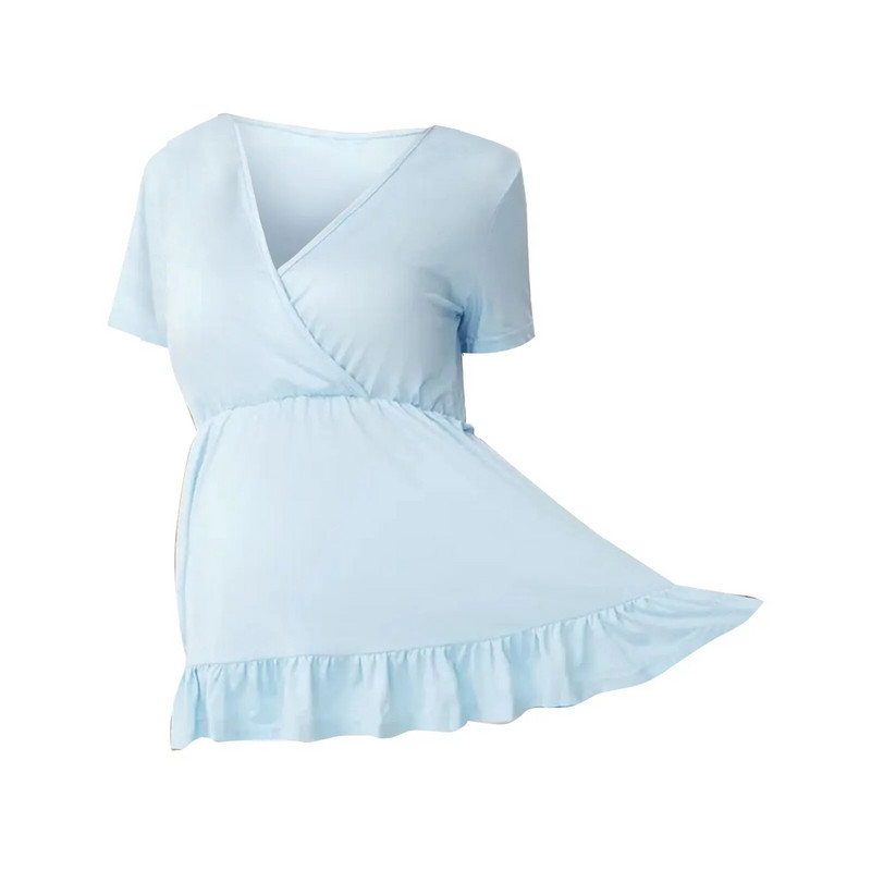 Majica za dojenje za trudnice Jednobojna plisirana majica kratkih rukava s volanima Bluza za dojilje Odjeća za trudnice