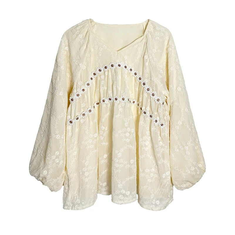 Saldi grūtnieču krekli rudens laternas piedurknēm ar V-veida kakla izgriezumu ar ziedu izšuvumu Grūtnieču mežģīņu krekls Modes grūtniecības blūzes