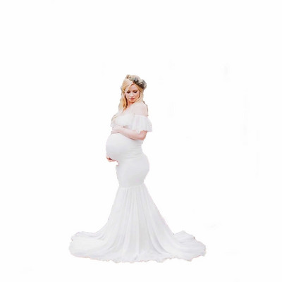 Trudnička haljina za foto snimanje Čipka za trudnice s repom, kratkim rukavima, Baby Shower za žene