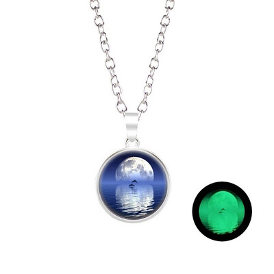 Novi dolazak Sjajni nakit Ogrlica s punim mjesecom Ručno izrađena staklena kupola Ogrlica s pomrčinom Mjeseca Sjaj u mraku Nakit s privjescima