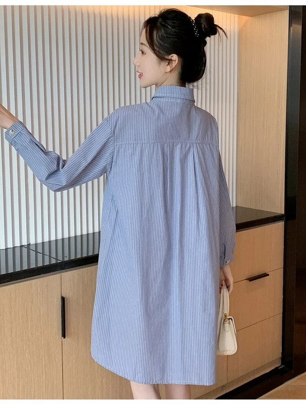 Jesenske moderne izvezene trudničke prugaste košulje na ovratnik s jednim kopčanjem Bluze za trudnice Pamučna odjeća