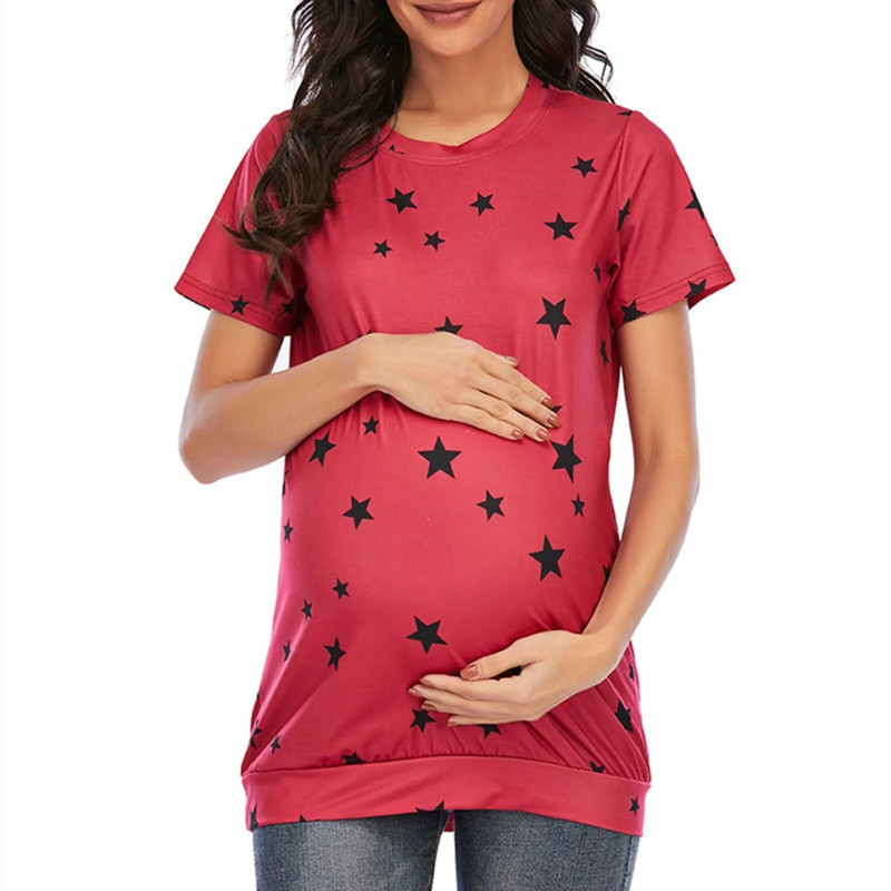 Ljetna majica za trudnice Pulover Ženska majica s printom zvijezda kratkih rukava Klasične majice Majice za majke Odjeća za trudnice Okrugli izrez Ropa