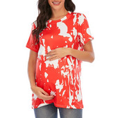 Grūtnieču kaklasaites T krekls Pulovers Māmiņām Sieviešu ikdienas topi apaļš kakls ar īsām piedurknēm T krekls Vasaras grūtniecības apģērbs Ropa