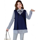 Ριγέ μακρυμάνικο γιακά μπλούζα εγκυμοσύνης Preppy στυλ μπλουζάκι για έγκυες φλις μπλούζες εγκυμοσύνης