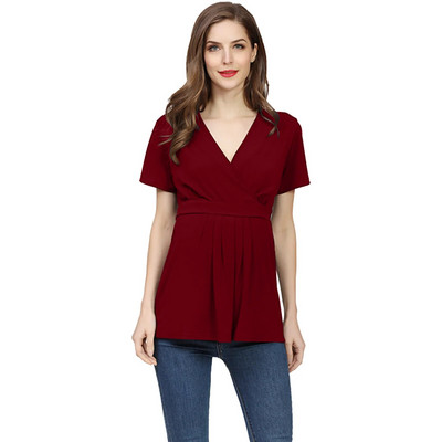 Grūtnieču vienkrāsains T-krekls ar jostu, barojot bērnu ar krūti, apakšmalas T-krekls grūtniecēm, ikdienišķas piedurknes ar īsām piedurknēm. Pulovers