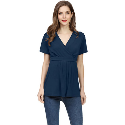 Grūtnieču vienkrāsains T-krekls ar jostu, barojot bērnu ar krūti, apakšmalas T-krekls grūtniecēm, ikdienišķas piedurknes ar īsām piedurknēm. Pulovers