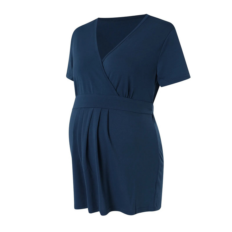 Grūtnieču vienkrāsains T-krekls ar jostu, barojot bērnu ar krūti, apakšmalas T-krekls grūtniecēm, ikdienišķas piedurknes ar īsām piedurknēm. Pulovers