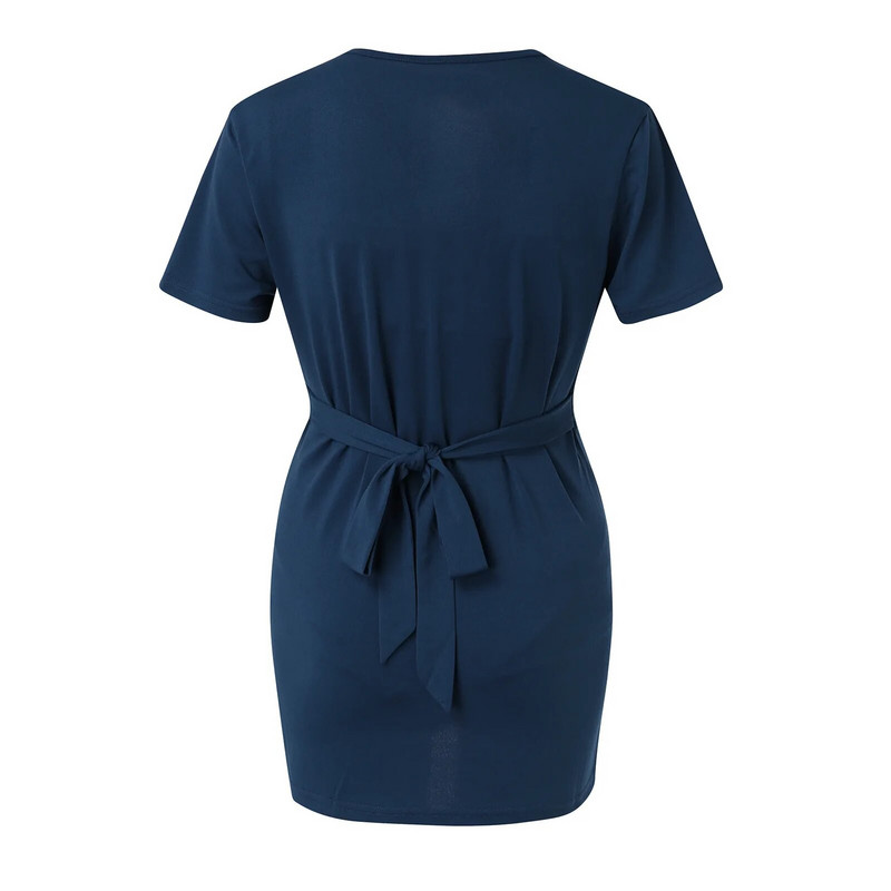 Grūtnieču vienkrāsains T-krekls ar jostu, barojot bērnu ar krūti, apakšmalas T-krekls grūtniecēm, ikdienišķas piedurknes ar īsām piedurknēm. Pulovers