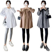 Pavasara rudens lielizmēra grūtniecēm krekls, mežģīnes, Pētera Pena apkakle, salda grūtnieču drēbes, gara brīva grūtniecības blūze