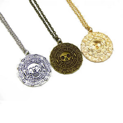 Classic Pirates of the Caribbean gold Silver Color coins Medallion Skull Pendant Necklace For DIY Men And Boy Jewelry Fashion