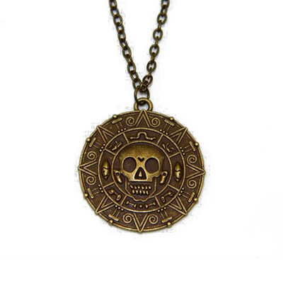 Klasiskās Karību jūras pirātu zelta sudraba krāsas monētas Medaljona galvaskausa kulonu kaklarota vīriešu un zēnu rotaslietu modei.