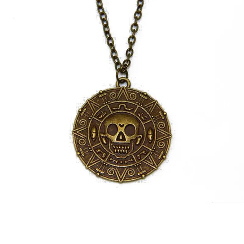 Klasiskās Karību jūras pirātu zelta sudraba krāsas monētas Medaljona galvaskausa kulonu kaklarota vīriešu un zēnu rotaslietu modei.
