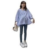 Άνοιξη Καλοκαίρι Πουκάμισα για έγκυες γυναίκες Ακανόνιστα μανίκια τρία τέταρτα με κουμπιά με λαιμόκοψη μύγα βαμβακερή μπλούζα εγκυμοσύνης Ρούχα εγκυμοσύνης