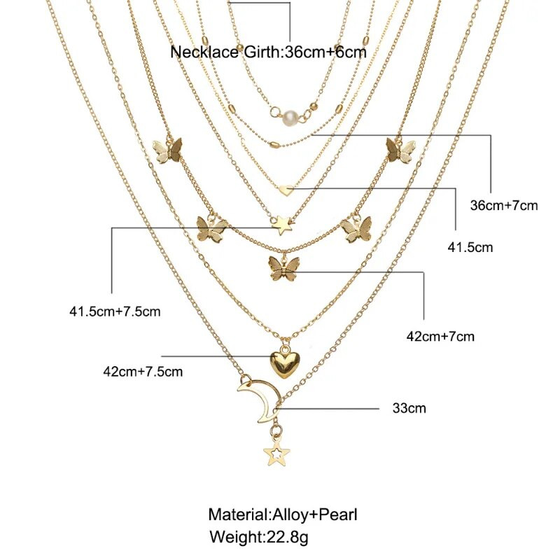 5db szett európai és amerikai női nyaklánc egyszerű temperamentum gyönyörű stopper csillagok és hold népszerű női nyaklánc,