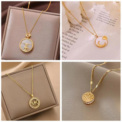 Irregular Oval Letter Gold Color Pendant Necklace For Women Personality Stainless Steel Necklaces Party Elegant Jewelry