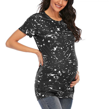 Горнища за бременни Ризи Летни дамски тениски с кръгло деколте с къс ръкав Mama Бременни блузи Ежедневни пуловери