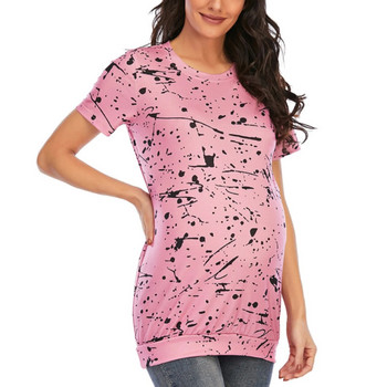 Горнища за бременни Ризи Летни дамски тениски с кръгло деколте с къс ръкав Mama Бременни блузи Ежедневни пуловери