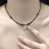 Κολιέ με χάντρες με vintage κινέζικο στυλ για γυναίκες Ανδρικά τυχερά ρούχα πανκ Ασυνήθιστες πέτρινες χάντρες Τσόκερ στον λαιμό Χάντρες