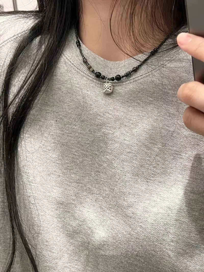 Κολιέ με χάντρες με vintage κινέζικο στυλ για γυναίκες Ανδρικά τυχερά ρούχα πανκ Ασυνήθιστες πέτρινες χάντρες Τσόκερ στον λαιμό Χάντρες