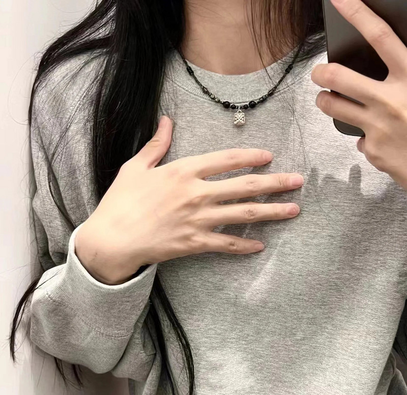 Κολιέ με χάντρες με vintage κινέζικο στυλ για γυναίκες Ανδρικά τυχερά ρούχα πανκ Ασυνήθιστες πέτρινες χάντρες Τσόκερ στον λαιμό Χάντρες