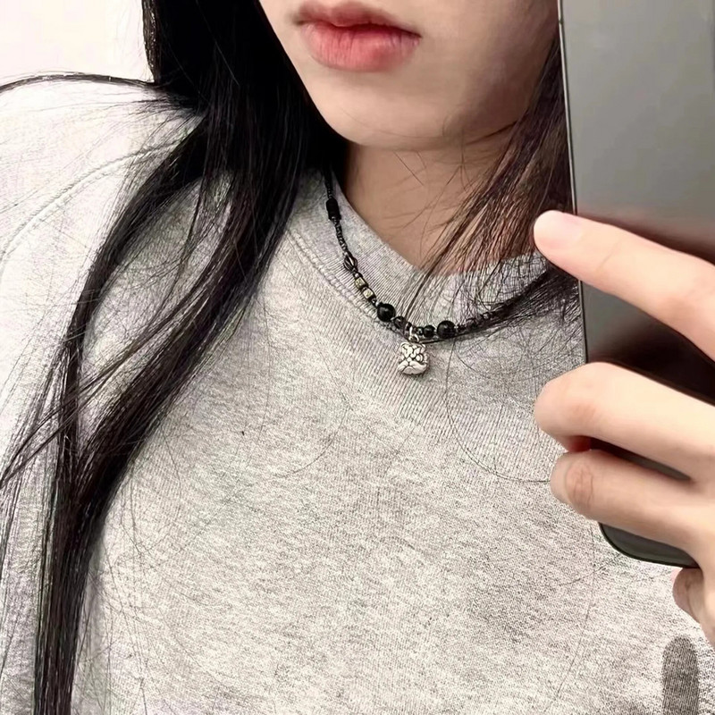 Κολιέ με χάντρες με vintage κινέζικο στυλ για γυναίκες Ανδρικά τυχερά ρούχα πανκ Ασυνήθιστες πέτρινες χάντρες Τσόκερ στον λαιμό Χάντρες