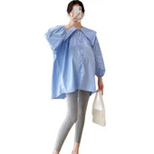 Kevadsügis suures suuruses rasedate naiste särgid meremehe krae pikkade varrukatega pikad lahtised raseduspluusid rasedate puuvillased riided