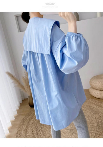 Άνοιξη Φθινόπωρο Plus Size Πουκάμισα για έγκυες γυναίκες Sailor γιακάς Μακρυμάνικο Φαρδύ Μπλούζες εγκυμοσύνης Βαμβακερά ρούχα εγκυμοσύνης