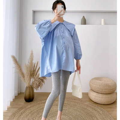 Kevadsügis suures suuruses rasedate naiste särgid meremehe krae pikkade varrukatega pikad lahtised raseduspluusid rasedate puuvillased riided