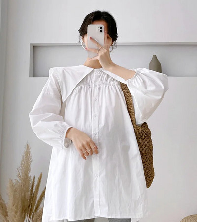 Kevadsügis suures suuruses rasedate naiste särgid meremehe krae pikkade varrukatega pikad lahtised raseduspluusid rasedate puuvillased riided