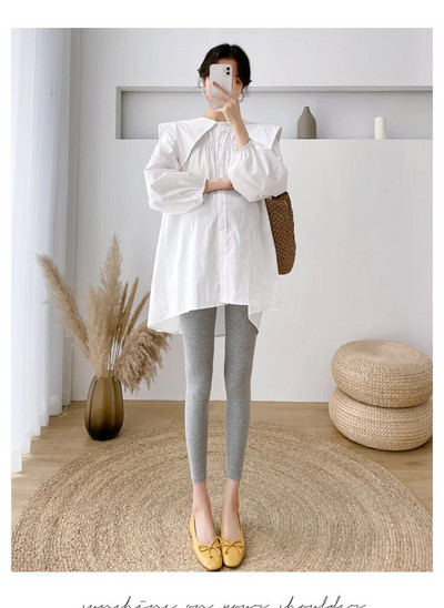 Kevadsügis suures suuruses rasedate naiste särgid meremehe krae pikkade varrukatega pikad lahtised raseduspluusid rasedate puuvillased riided