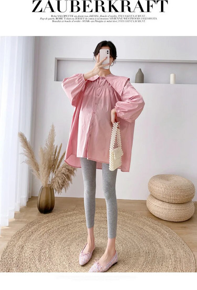 Kevadsügis suures suuruses rasedate naiste särgid meremehe krae pikkade varrukatega pikad lahtised raseduspluusid rasedate puuvillased riided