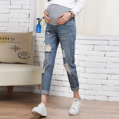 Nauji džinsai nėščiosioms Madingos mamos kelnės tėčiui Laisvos tiesios kelnės nėščioms moterims plačiomis kojomis Dėvėkite devynių taškų kelnes