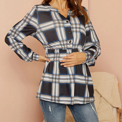 Nėščiųjų rudens ir žiemos apvalia kaklą juodai balti languoti laisvi marškinėliai nėščiosios ilgomis rankovėmis