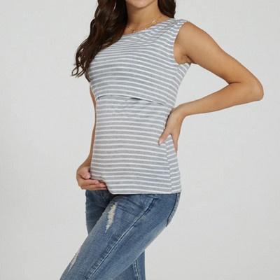 Nėščiųjų rudens ir žiemos apvalia kaklą juodai balti languoti laisvi marškinėliai nėščiosios ilgomis rankovėmis