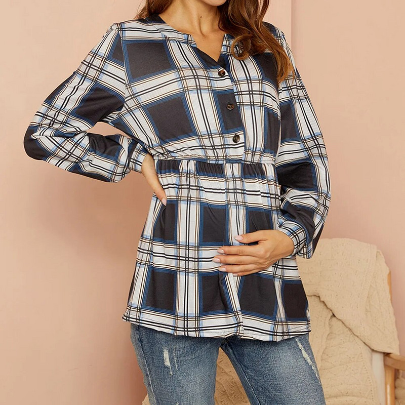 Nėščiųjų rudens ir žiemos apvalia kaklą juodai balti languoti laisvi marškinėliai nėščiosios ilgomis rankovėmis