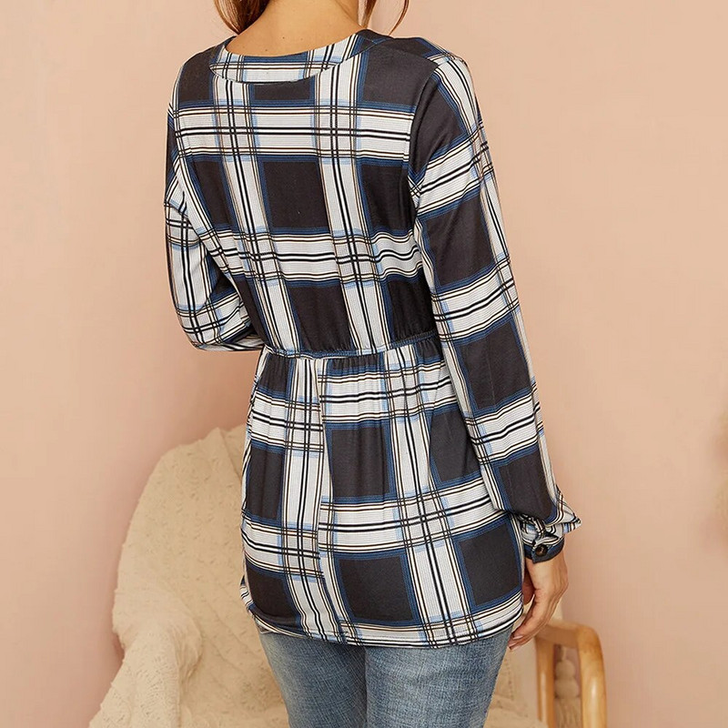 Nėščiųjų rudens ir žiemos apvalia kaklą juodai balti languoti laisvi marškinėliai nėščiosios ilgomis rankovėmis