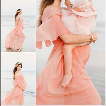 Ρούχα εγκυμοσύνης Premama Photography Props Chiffon Midi Κομψά φορέματα Casual Εγκυμοσύνη Φωτογραφική λήψη Ρούχα Έγκυος Φόρεμα