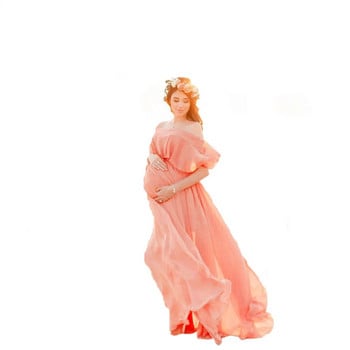 Ρούχα εγκυμοσύνης Premama Photography Props Chiffon Midi Κομψά φορέματα Casual Εγκυμοσύνη Φωτογραφική λήψη Ρούχα Έγκυος Φόρεμα