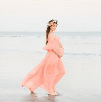 Ρούχα εγκυμοσύνης Premama Photography Props Chiffon Midi Κομψά φορέματα Casual Εγκυμοσύνη Φωτογραφική λήψη Ρούχα Έγκυος Φόρεμα