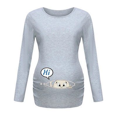 Jesenska odjeća za trudnice s printom smiješnog crtića Majice dugih rukava za trudnice velikih veličina Ženske vruće majice Odjeća za trudnice