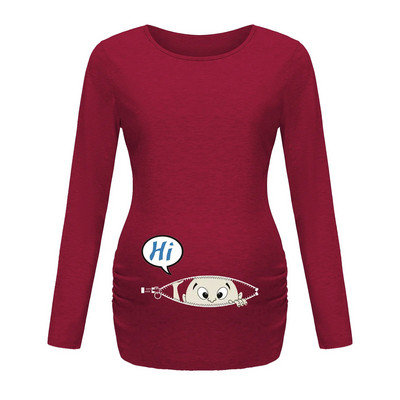 Jesenska odjeća za trudnice s printom smiješnog crtića Majice dugih rukava za trudnice velikih veličina Ženske vruće majice Odjeća za trudnice