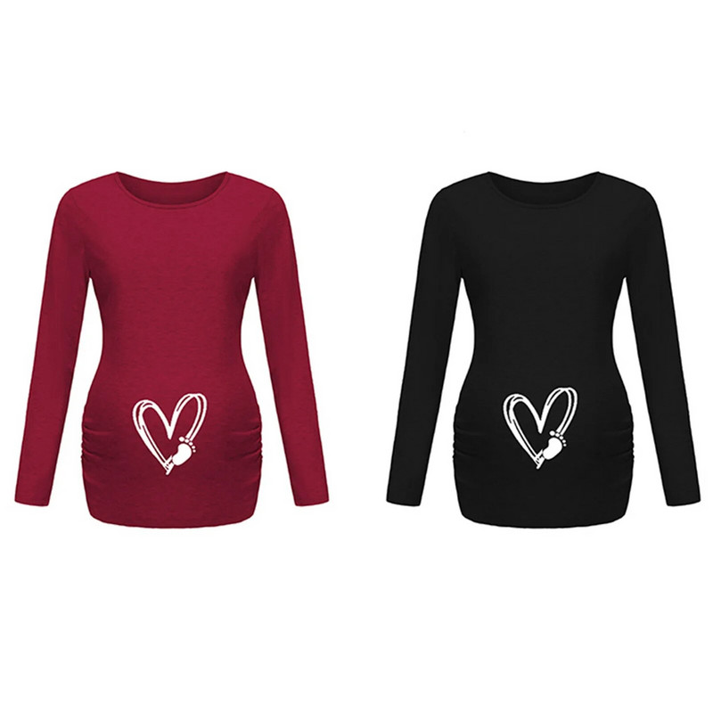 Jesenska odjeća za trudnice s printom smiješnog crtića Majice dugih rukava za trudnice velikih veličina Ženske vruće majice Odjeća za trudnice