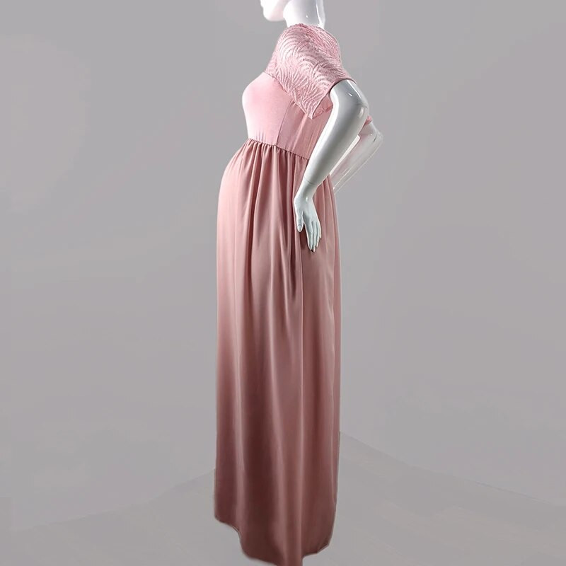 Vasarinė nėščiųjų kūdikių dušo suknelė moterims Nėščia moteris fotosesijai Nėriniai Voile Šifono pusė