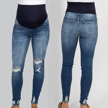 Нови летни есенни модни дънки за бременни с висока талия на корема Тесни моливи панталони Дрехи за бременни жени Бременност