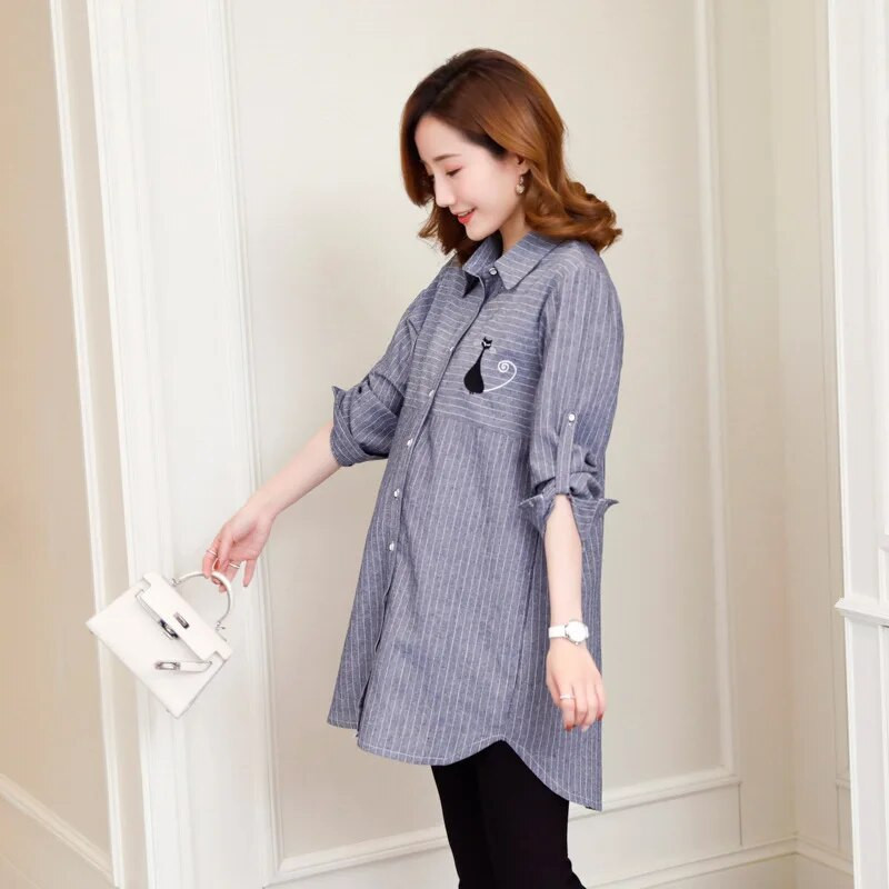 2019. Proljeće Jesen Modne košulje Odjeća za trudnice Trudničke majice Prugaste pamučne patchwork bluze za trudnice